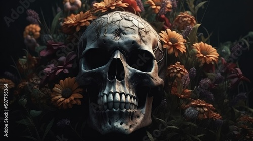 Skull made of roses Generative AI