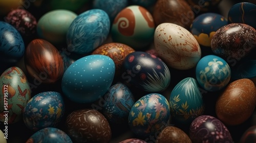 Background with lots of cute Easter Eggs, Generative AI