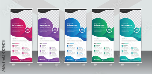 multiple colorful creative Business Roll Up Banner stand vector designs. Sale banner stand or flag design layout. Modern Vertical roll-up, 30*79 in
