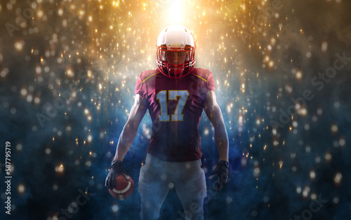 Fototapeta Naklejka Na Ścianę i Meble -  American football player. Template for bookmaker ads with. Mockup for banner with betting advertisement. Sports betting, football betting, gambling, bookmaker, big win