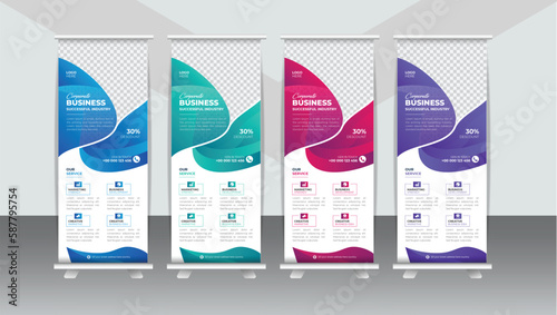 corporate abstract  Business Roll Up Banner, geometric background for the Presentation, Vertical roll up, x-stand, exhibition display, circle  stand banner