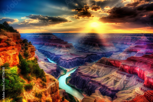 Canyon at sunrise, hyper realistic photography, style of unsplash and National Geographic