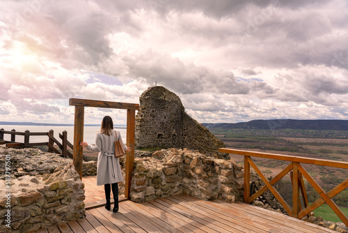 Szigliget castle stronghold next to lake Balaton with beautiful view of the basin of Tapolca photo