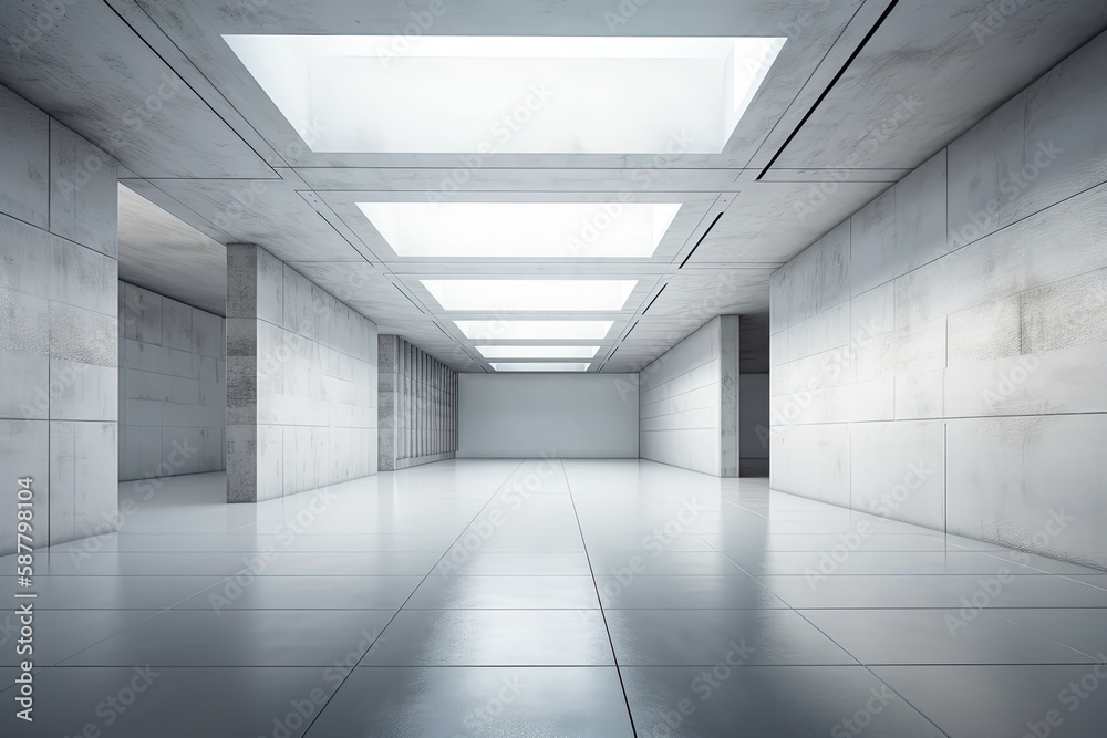 Illustration of an empty room with natural light coming from a skylight. Generative AI Illustration of an empty room with natural light coming from a skylight. Generative AI