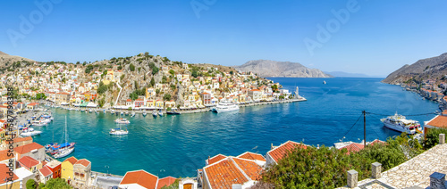 Symi town cityscape on Dodecanese islands, Greece