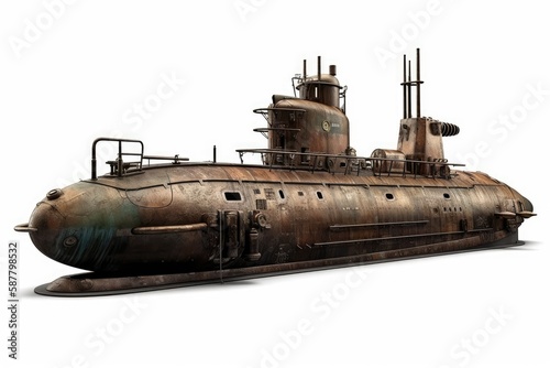 metal submarine on a white surface. Generative AI
