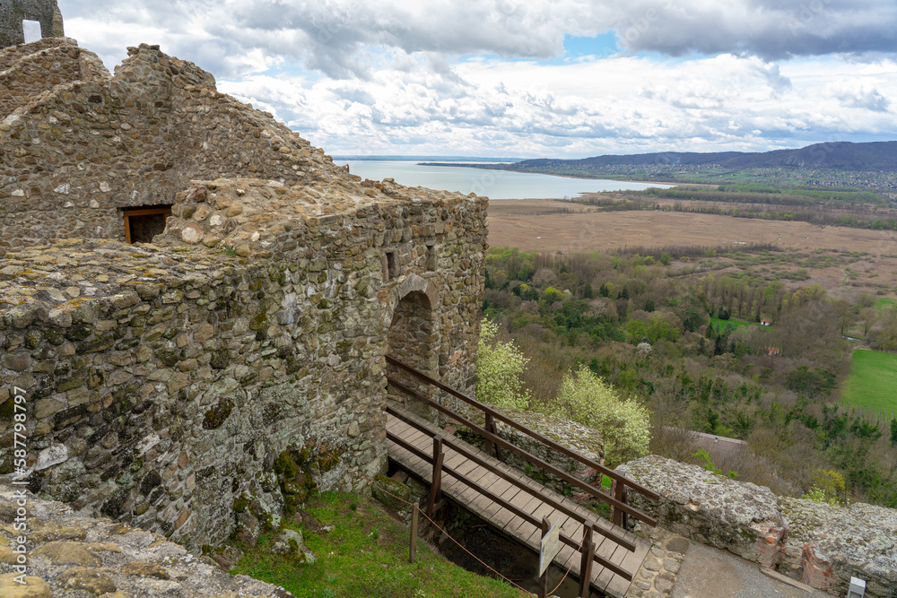 Szigliget castle stronghold next to lake Balaton with beautiful view of the basin of Tapolca