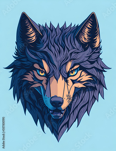 Cartoon wolf head. AI generated illustration