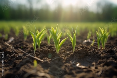 Springtime Corn Field with Fresh Green Sprouts Generative AI © FryArt