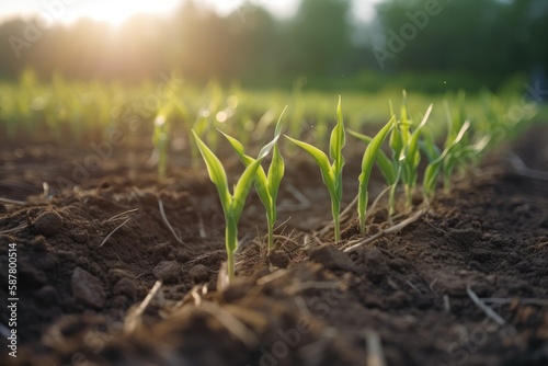 Springtime Corn Field with Fresh Green Sprouts Generative AI