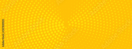 Pop art pattern. Halftone comic background in yellow. Yellow dot print. Cartoon retro texture. Two-tone wallpaper with halftone effect. Gradient design. Anime banner. Vector illustration.