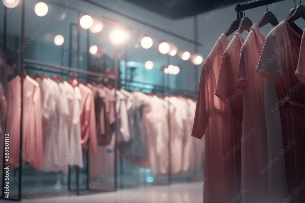 custom made wallpaper toronto digitalmodern clothing boutique with sleek, minimalist decor. The boutique features racks of stylish clothing and accessories, with a few mannequins posed in the foreground Generative AI