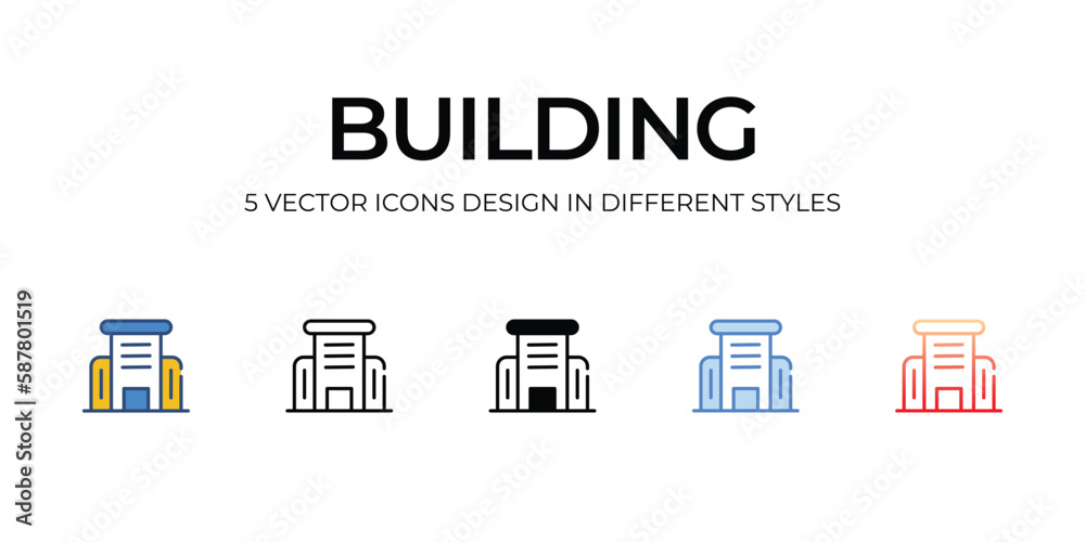 Building Icon Design in Five style with Editable Stroke. Line, Solid, Flat Line, Duo Tone Color, and Color Gradient Line. Suitable for Web Page, Mobile App,UI,UX, and GUI design Building Icon Design in Five style with Editable Stroke. Line, Solid, Flat Line, Duo Tone Color, and Color Gradient Line. Suitable for Web Page, Mobile App,UI,UX, and GUI design