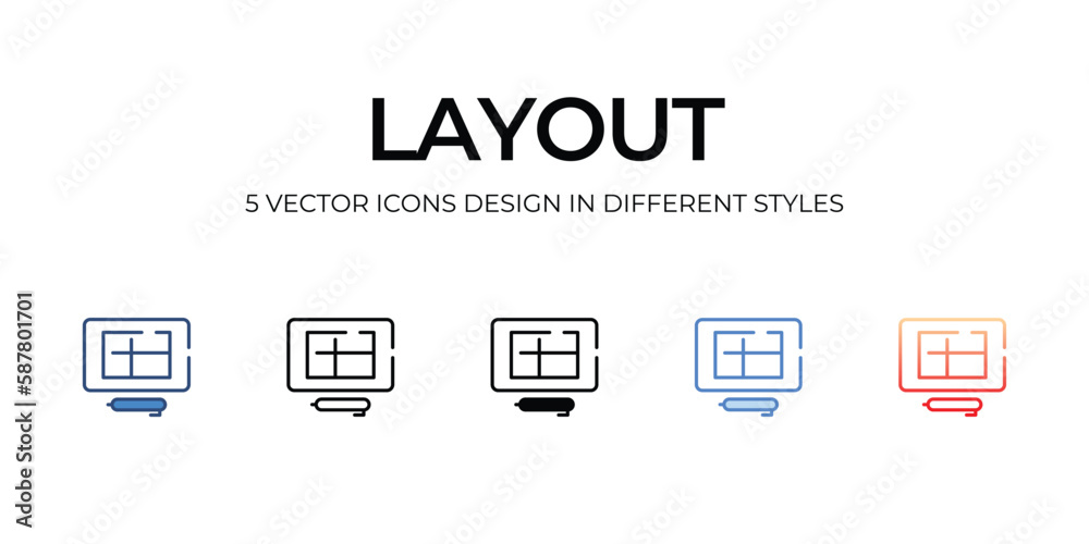 Layout Icon Design in Five style with Editable Stroke. Line, Solid, Flat Line, Duo Tone Color, and Color Gradient Line. Suitable for Web Page, Mobile App, UI, UX�and�GUI�design. Layout Icon Design in Five style with Editable Stroke. Line, Solid, Flat Line, Duo Tone Color, and Color Gradient Line. Suitable for Web Page, Mobile App, UI, UX�and�GUI�design.