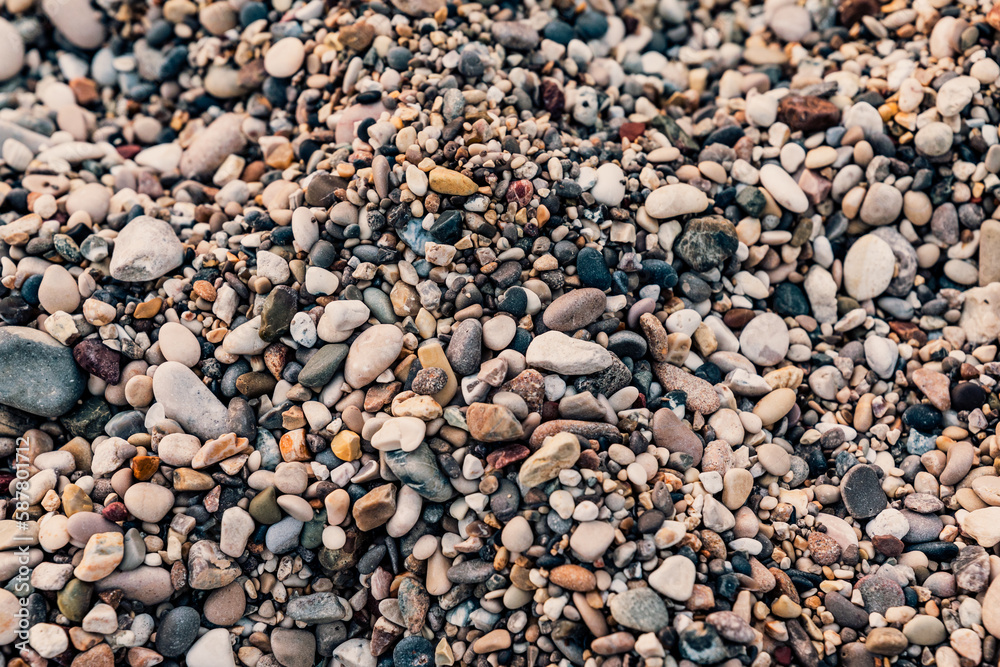 Round small stones at Liapades Beach, Corfu, Greece Round small stones at Liapades Beach, Corfu, Greece