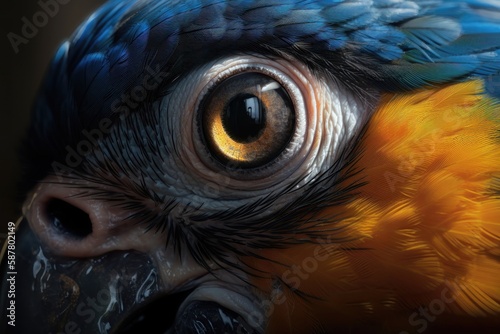 Eye Of Blue-and-yellow Macaw Also Known As The Blue-and-gold Macaw In Zoo. AI generated