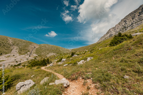 Mountain path in Vikos National Park near Tymfi's mountain refuge in Pindus Mountain, Greece