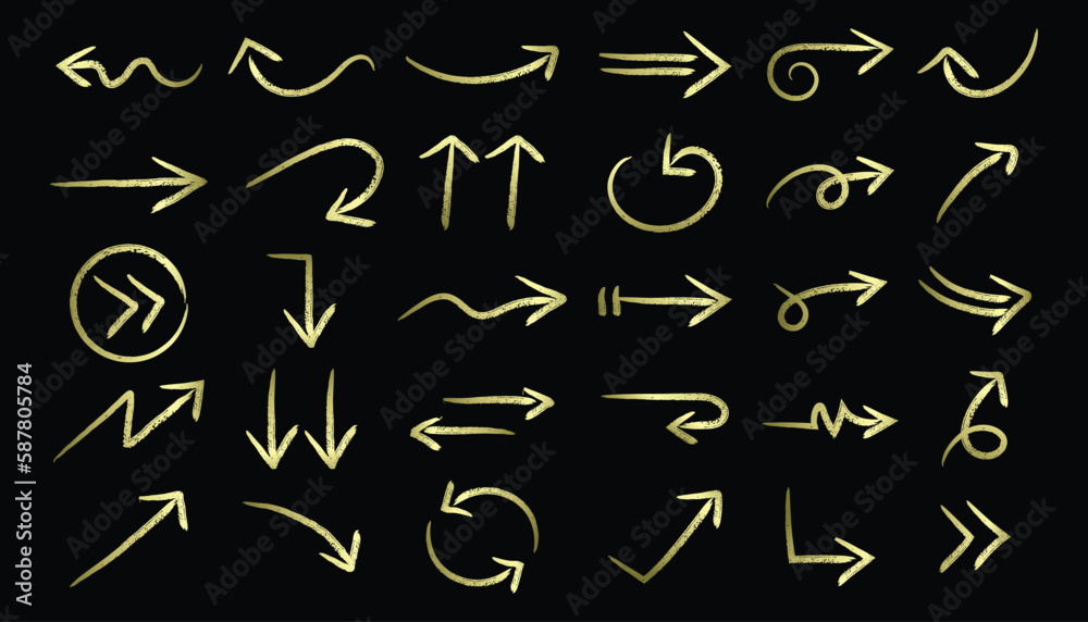 Golden hand drawn arrow vector set Golden hand drawn arrow vector set