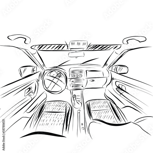 The machine inside. The interior of the vehicle, back seat. Vector illustration of the lines.