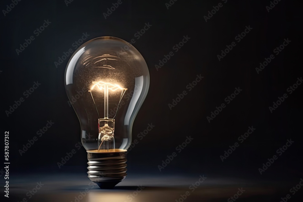 glowing light bulb on a dark background. Generative AI glowing light bulb on a dark background. Generative AI