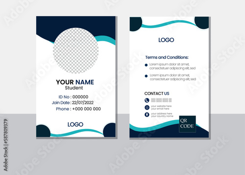 Abstract professional id card design templates, Simple realistic design., Cute cartoon style. Flat style illustration,  Blue and white color mock up set,  Modern and creative company employee id card 