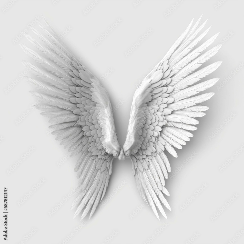 Realistic angel wings. White wing isolated. png transparency Generative AI Realistic angel wings. White wing isolated. png transparency Generative AI
