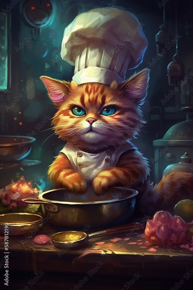 The ginger cat is the chef of the mysterious world, generative AI