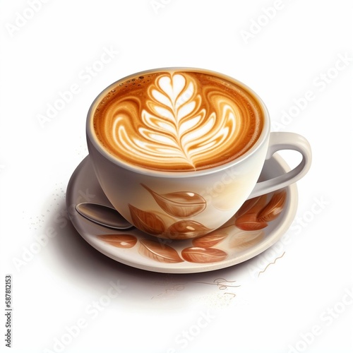 Cup of cappuccino with beautiful latte art. PNG transparency Generative AI