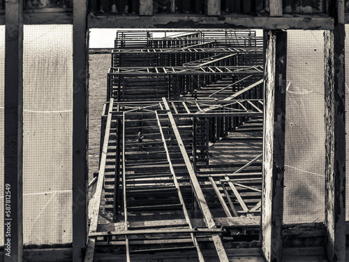 black and white fire escape