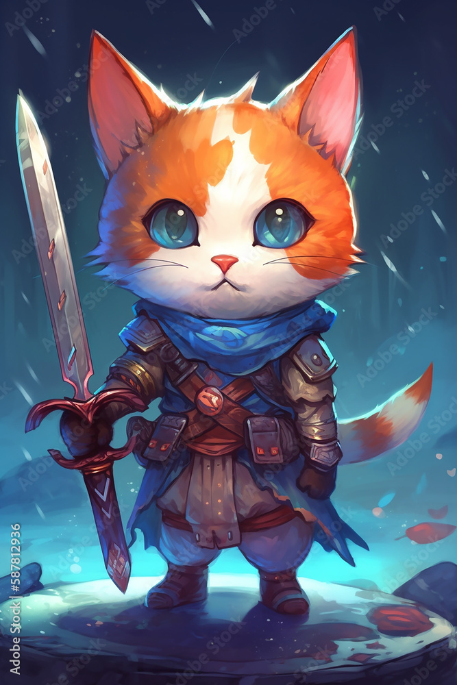 Fototapeta The cat warrior, generative AI