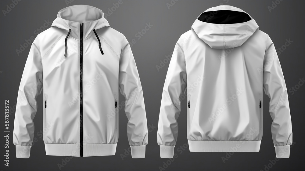 Blank white windbreaker mockup, front and back view. Generative AI ...