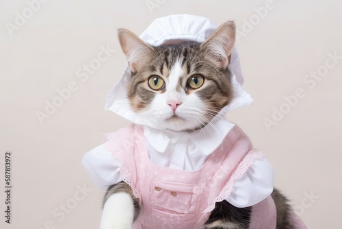 Portrait of cat wear maid outfit. Generative AI © Kanisorn