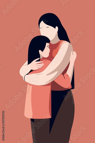 mothers day woman hugging daughter created with Generative AI technology