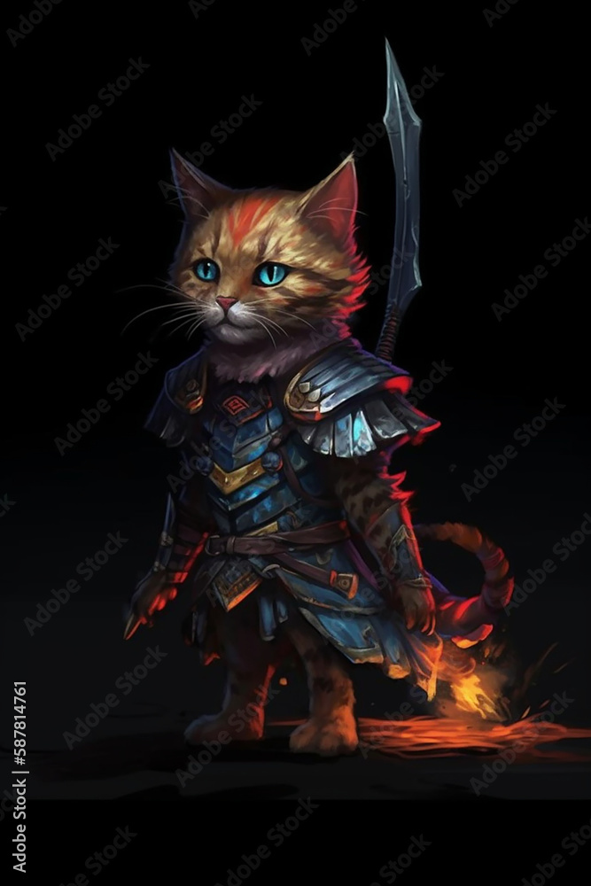 Fototapeta The cat warrior epic pose, generative AI