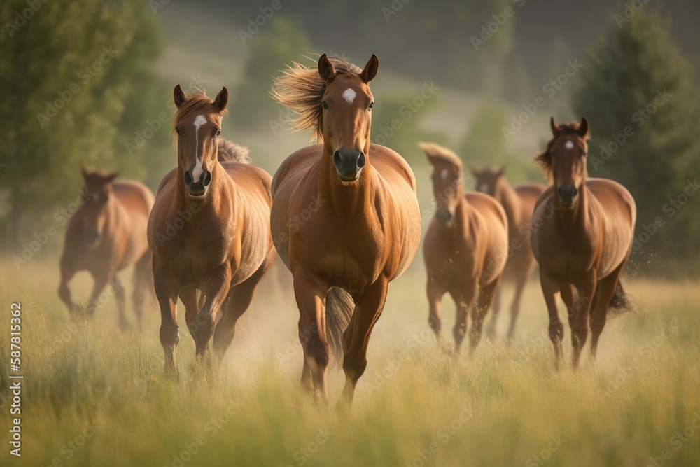 Group of horses galloping across a beautiful meadow Generative AI Group of horses galloping across a beautiful meadow Generative AI