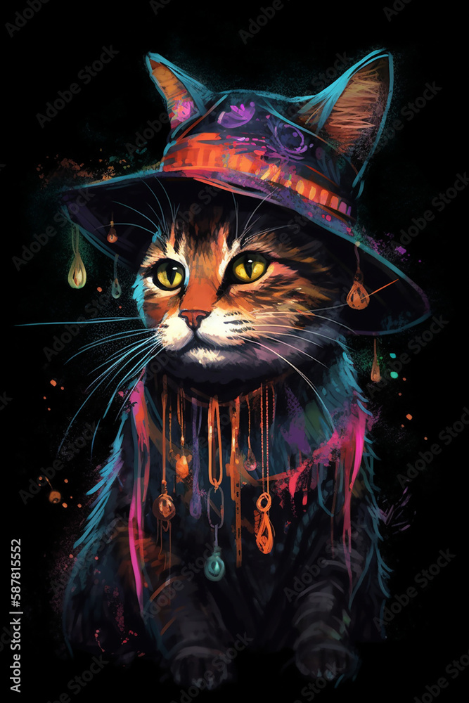 Fototapeta The cute cat witch, generative AI