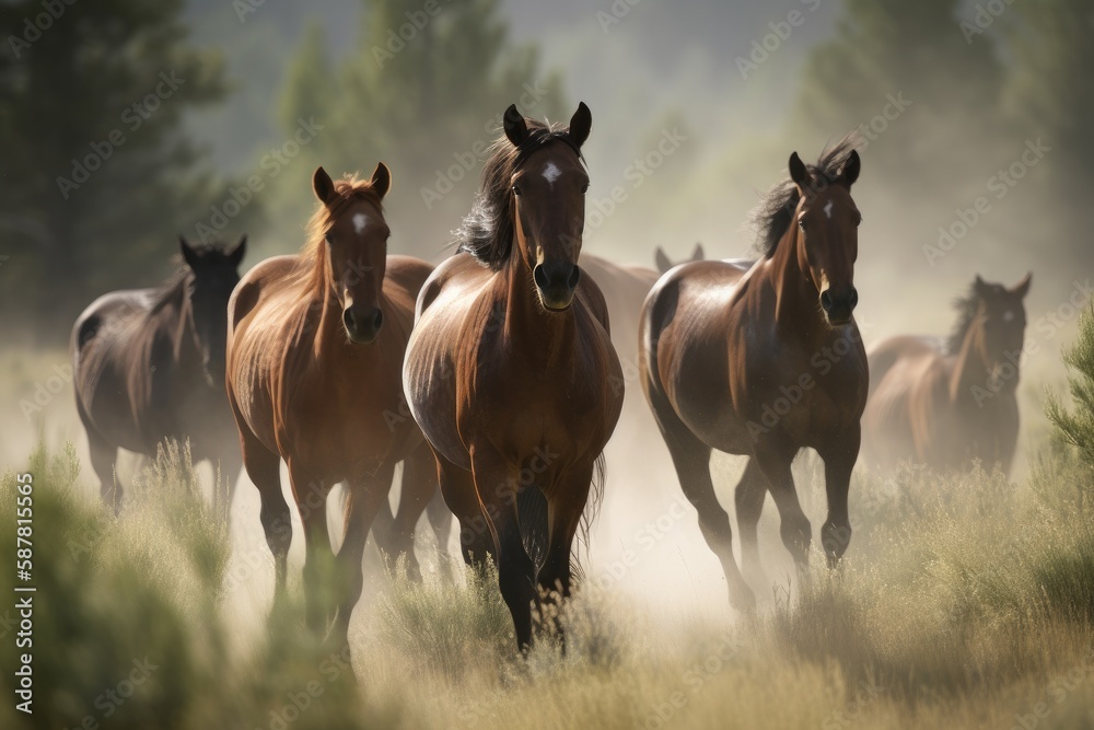 Group of horses galloping across a beautiful meadow Generative AI Group of horses galloping across a beautiful meadow Generative AI