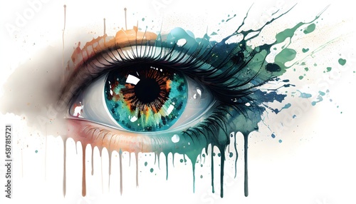 Female eye in flashes of paint by Generated AI