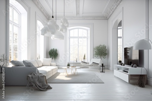 White Living Room with a Large Windo. Generative AI