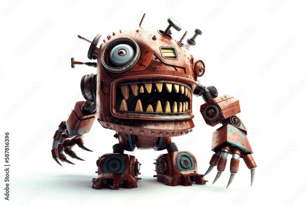 standing robot with an open mouth. Generative AI standing robot with an open mouth. Generative AI