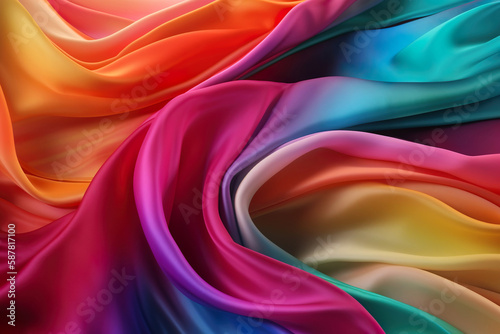 Rainbow colored silk satin background. Generative Ai. © vetre