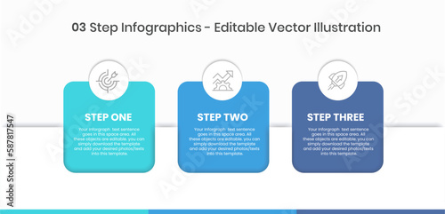 3 Steps Infographics Design Template - Graph, Pie chart, workflow layout, squire diagram, brochure, report, presentation, web design. Editable Vector illustration