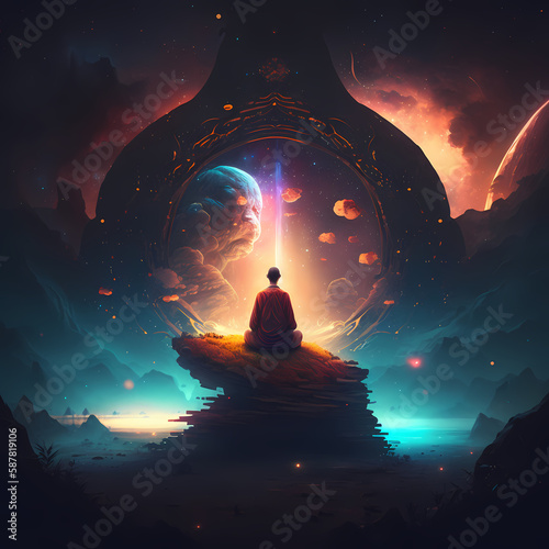 Budhha Meditation Universe. Generative AI © premiumdesign
