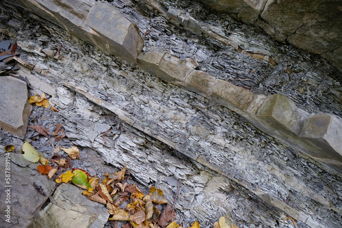 Natural stones near bank of river, Carpathian Mountains, Ukraine photo