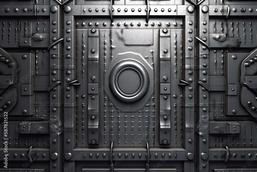 Obraz premium metal door with industrial rivets and bolts. Generative AI