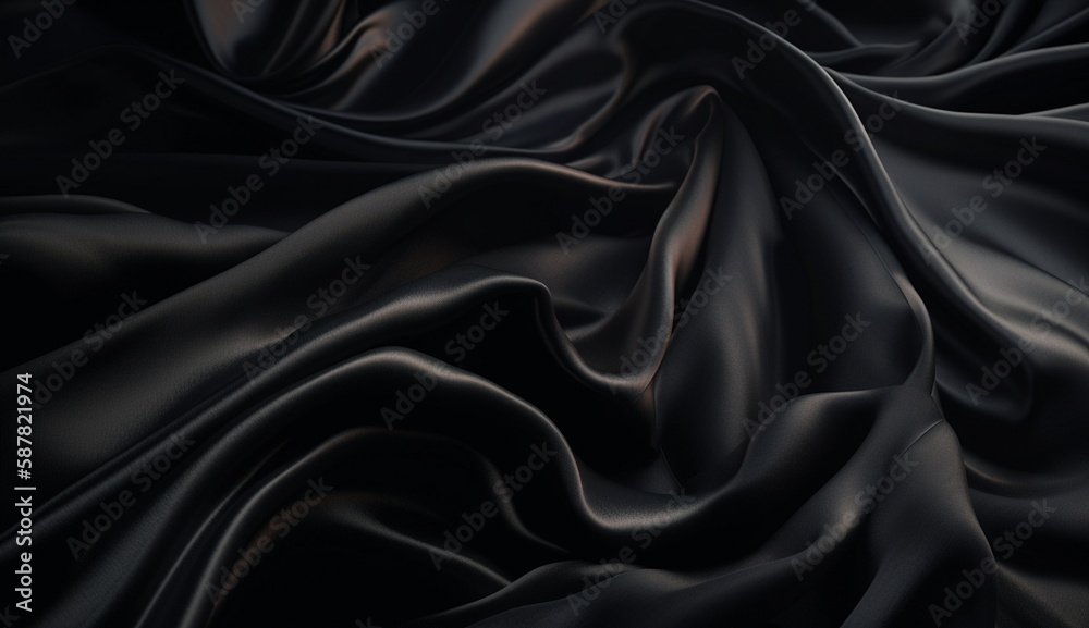 Obraz premium Glossy Black, silk satin background. Based on Generative Ai.