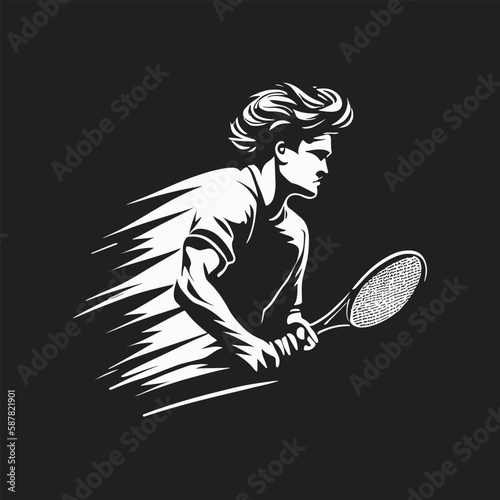 tennis player silhouette vector illustration. Tennis player movement. tennis player symbol or badge.