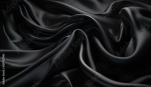 Glossy Black, silk satin background. Based on Generative Ai.