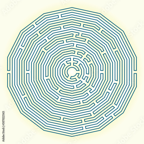 Complex labyrinth (maze) game. Magic paths and fun maze vector illustration.