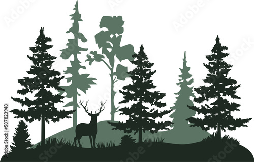 Vector Forest Pine and Deer